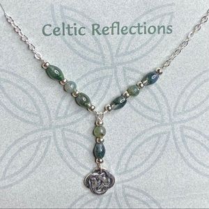 Sterling Silver Celtic Knot Moss Agate Nexklace